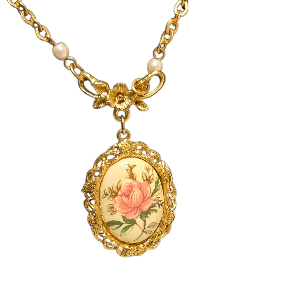 vintage inspired  floral  pink 1928 necklaces 2 - Picture 2 of 6